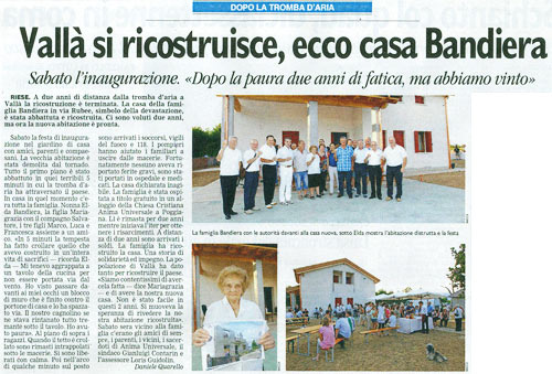 Articolo de “La Tribuna di Treviso” del 15 agosto 2011