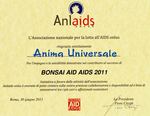 Ringraziamento di ANLAIDS per i volontari di Anima Universale